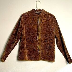 Flashback brocade jacket w/ drawstring neckline, Sz S. Preowned.